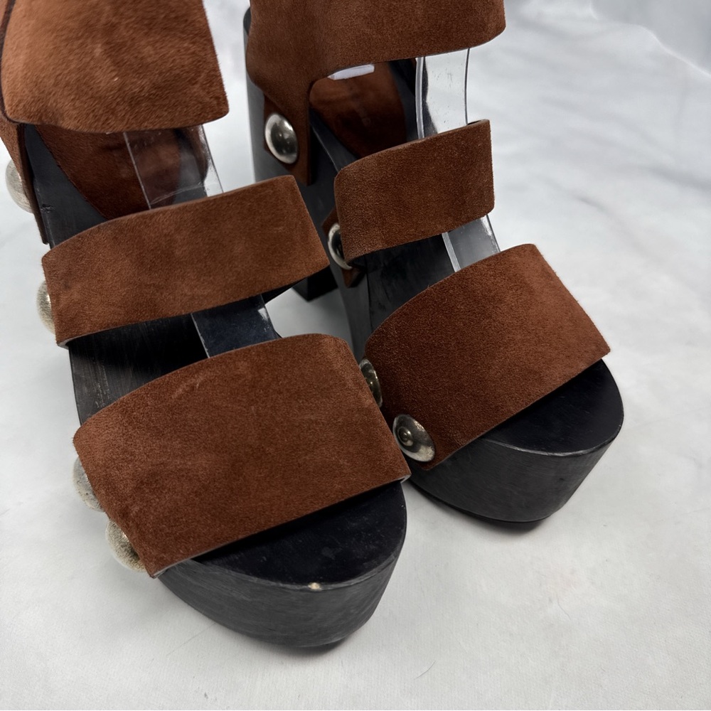 Alexander Wang Tess Suede Chunky Wooden Platform Clog Sandal Heel Brown Boho 35 - Picture 7 of 16